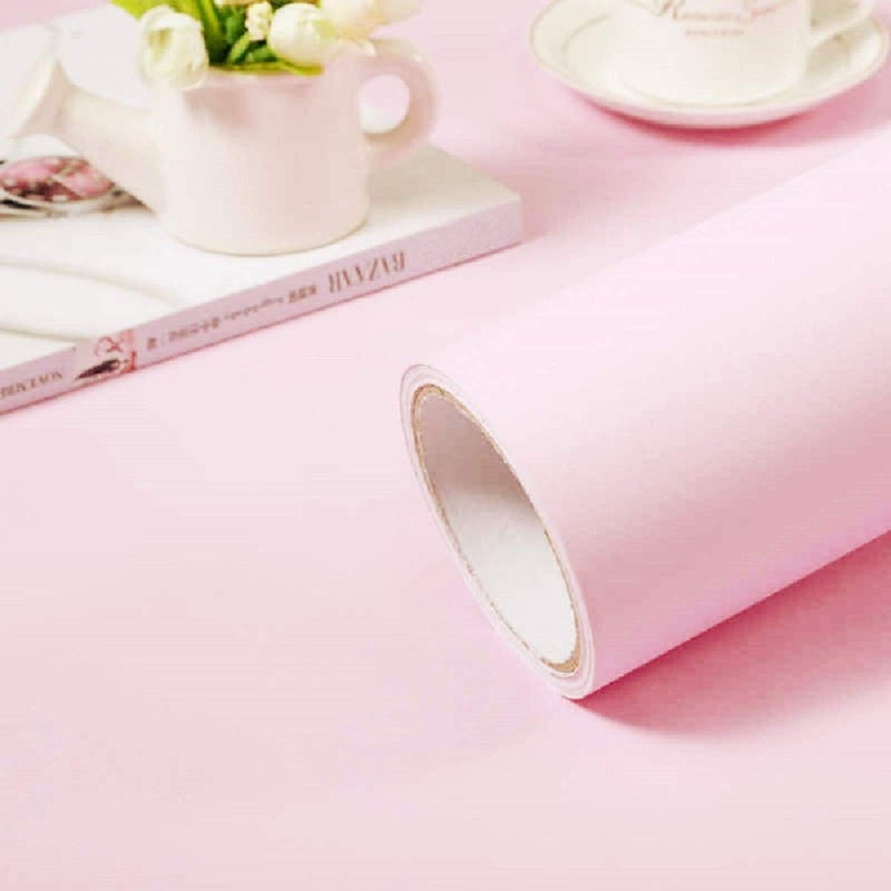 practicalWs Pink Self-Adhesive Wallpaper Film Stick Paper Easy to Apply Peel and Stick Wallpaper Shelf Liner Table and Door Reform Wall Paper - Image 1